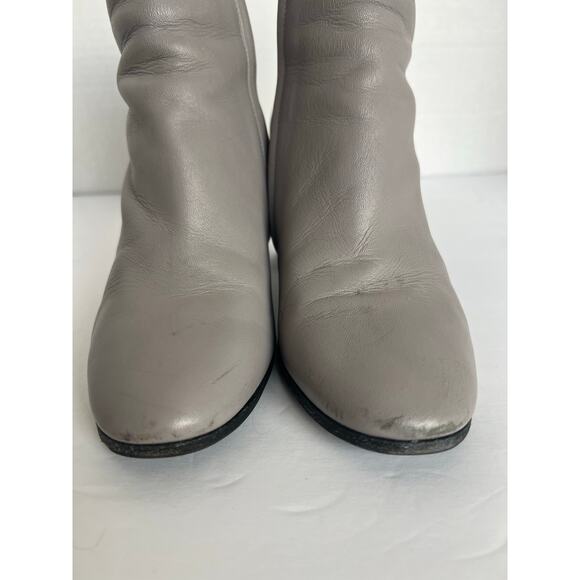 BALENCIAGA Gray Glove Leather Zip Up Chunky Heel Round Toe Ankle Boots 7  EU 37 - Picture 15 of 16